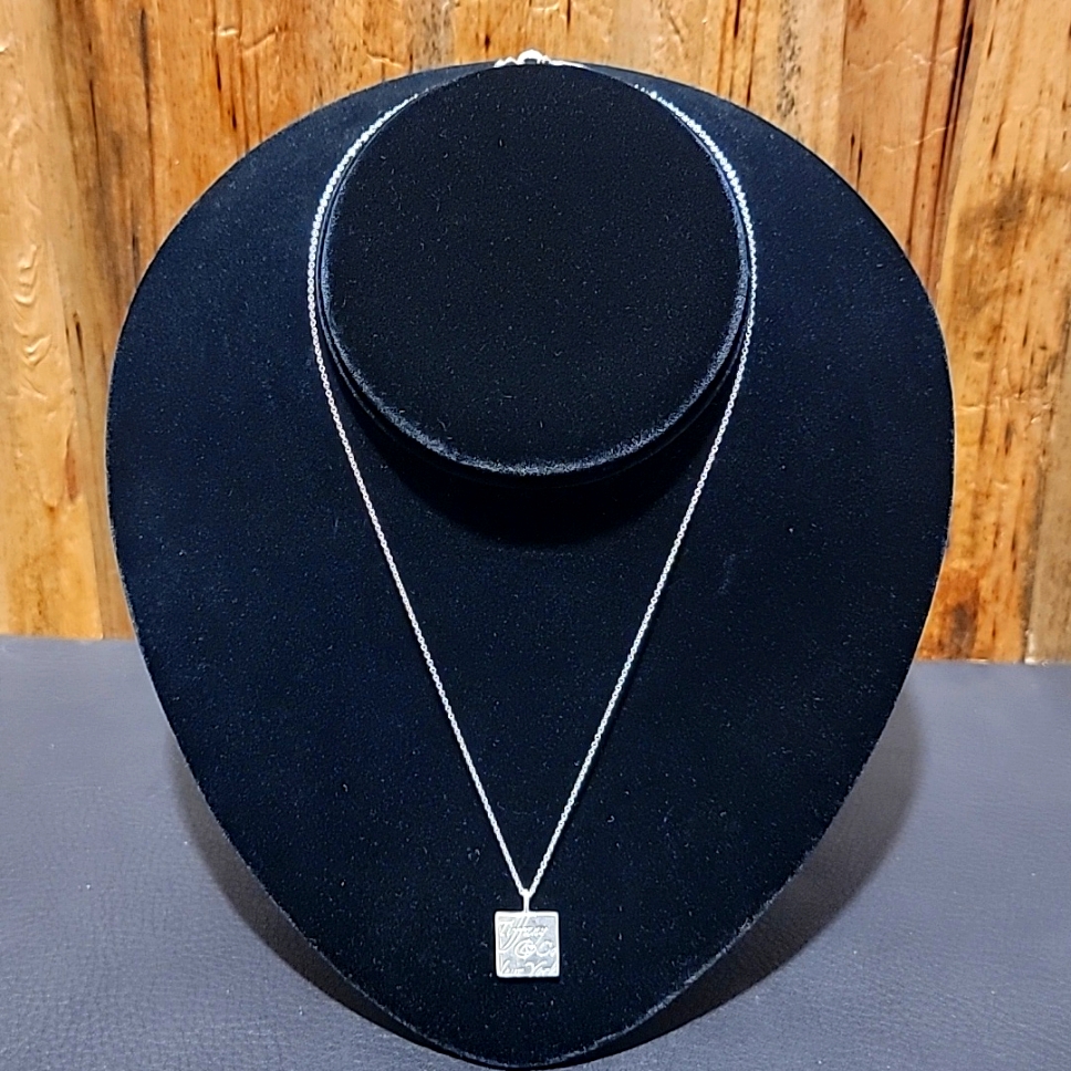 Tiffany & Co. Ny Sterling Silver Wavy Square Notes Pendant Necklace